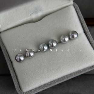 清仓特价 高级灰极简百搭真多麻天然海水珍珠耳钉耳饰美国14k包金