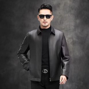 新款 百搭休闲翻领拉链皮夹克皮衣男外套193 时尚