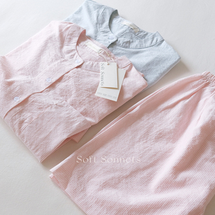 睡衣套装 Soft 条纹宽松可外穿夏季 Sonnets棉感家居服短袖 女 短裤