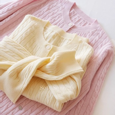 SoftSonnets纯羊毛麻花针织开衫