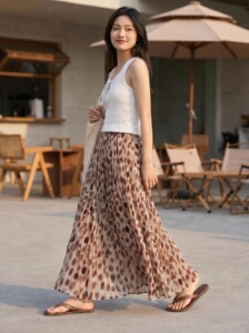 红色波点半身裙女夏小个子长裙