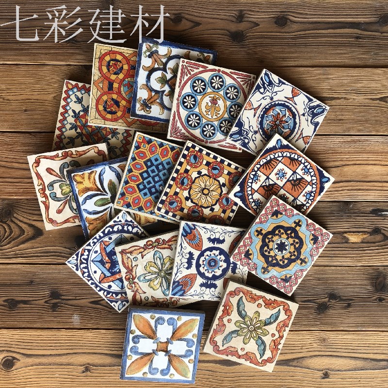 100X100 复古方块角花仿古花片餐厅厨房卫生间腰线哑光小花砖10cm 家装主材 花片 原图主图