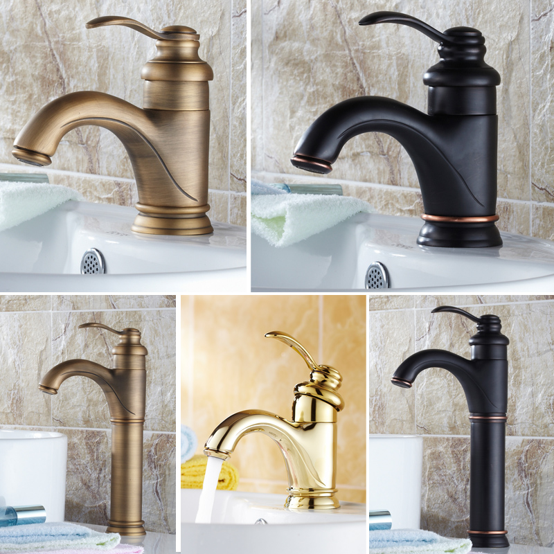 博恩诗泰 面盆龙头 全铜仿古欧式冷热水龙头 加高单孔台上盆龙头