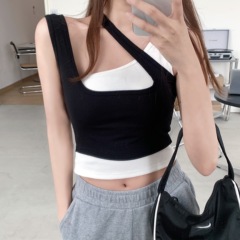 Real shot fake two pieces of top irregular slim inside with 2021 bottom vest strap women wear fashion