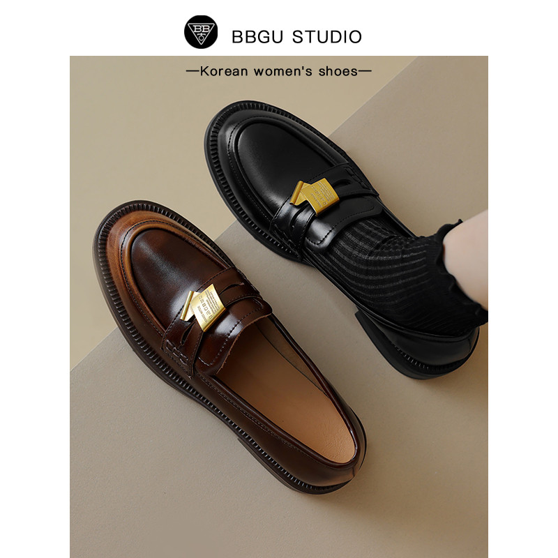 BB古· 韩国丨真皮2025年金属扣粗跟英伦风圆头百搭乐福鞋女百搭