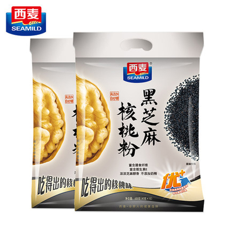 seamild西麦黑芝麻核桃粉600gX2袋饮品冲饮营养早餐免煮食品