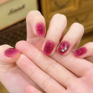 2025年新款玫紫微醺玫红晕染美甲显白穿戴甲纯手工高级感短款定制