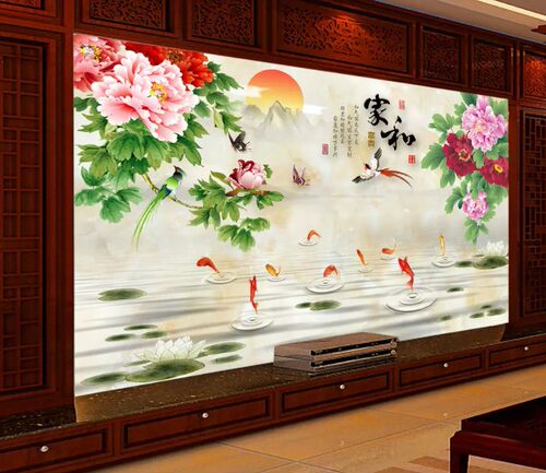 电视背景墙壁布3d壁画大理石