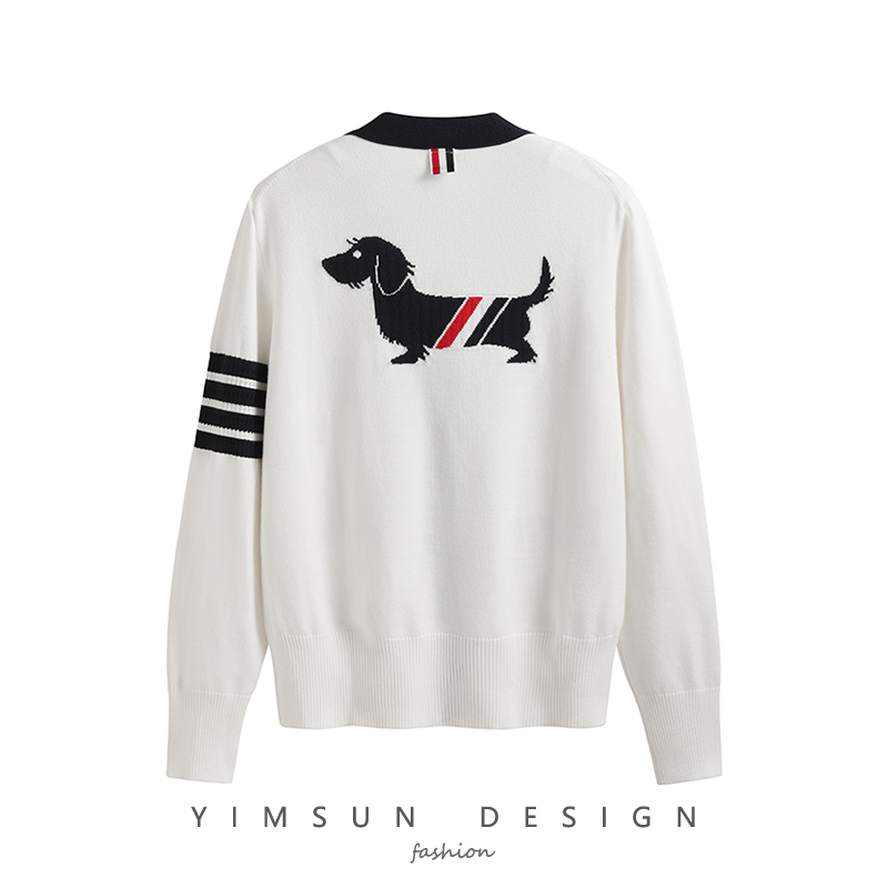 tbb后背小狗撞色条纹v领针织开衫