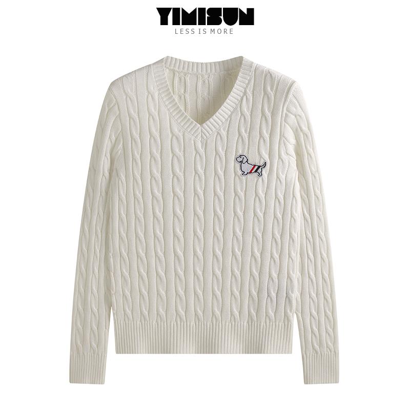 小狗V领绞花麻花针织打底衫