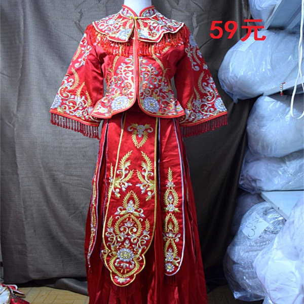 打折清仓特价二手婚纱礼服红满绣中式传统秀禾包邮古装摄影服嫁衣