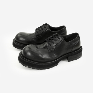 固特异手工大头皮鞋男士复古老钱风巴黎米奇水洗马皮厚底德比鞋潮