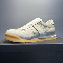 2025夏季欧洲站男鞋真皮复古运动休闲板鞋厚底百搭透气镂空阿甘鞋