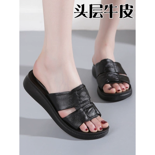 Комфортные слайдеры для матери, тапочки, обувь, из натуральной кожи, мягкая подошва, для среднего возраста