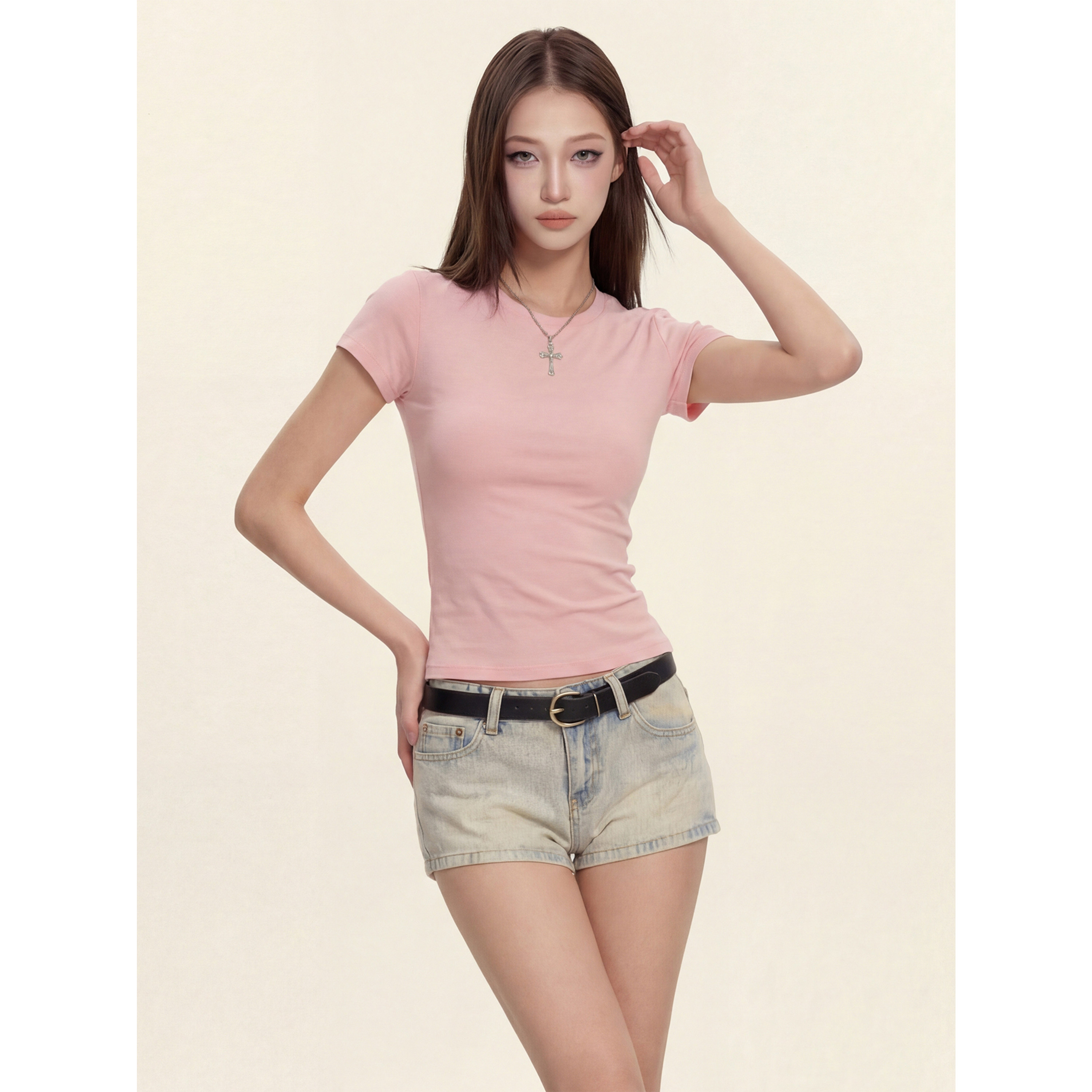 良木衣 美式辣妹粉色正肩短袖T恤女春夏紧身显瘦纯色短款内搭上衣,女装/女士精品,T恤,淘宝优惠券,粉丝福利购,淘宝优惠卷