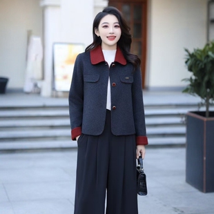 欣鑫盛26801专柜正品 娃娃领双面毛呢外套减龄洋气上衣 2025冬新款