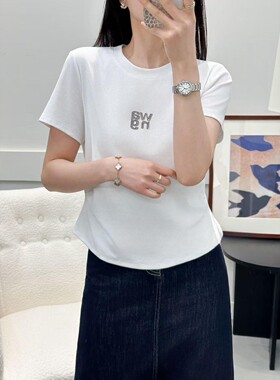 镶钻圆领弹力妈妈装短袖大码夏装