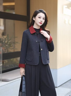 娜尔英子24N-C805专柜正品修身显瘦长袖短款双面呢外套小香风女装