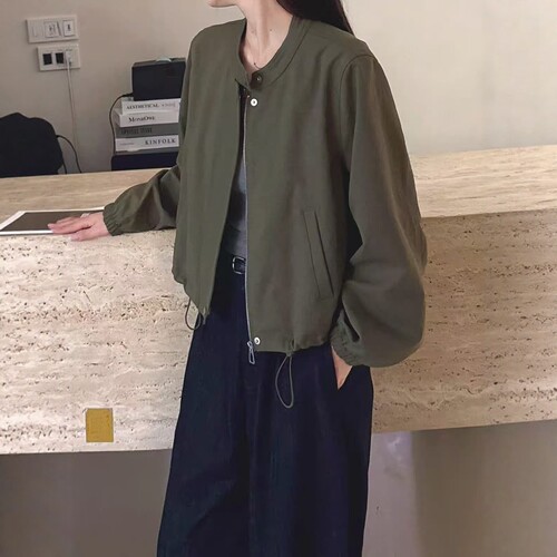 韩系复古立领显瘦拉链短外套女