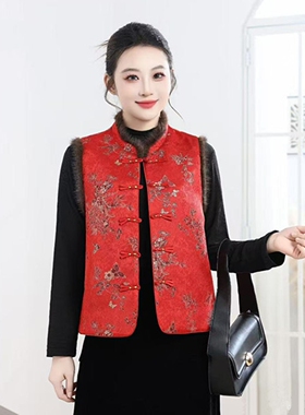 格琳96039中式新款坎肩外套刺绣唐装马甲立领国潮复古盘扣棉马夹