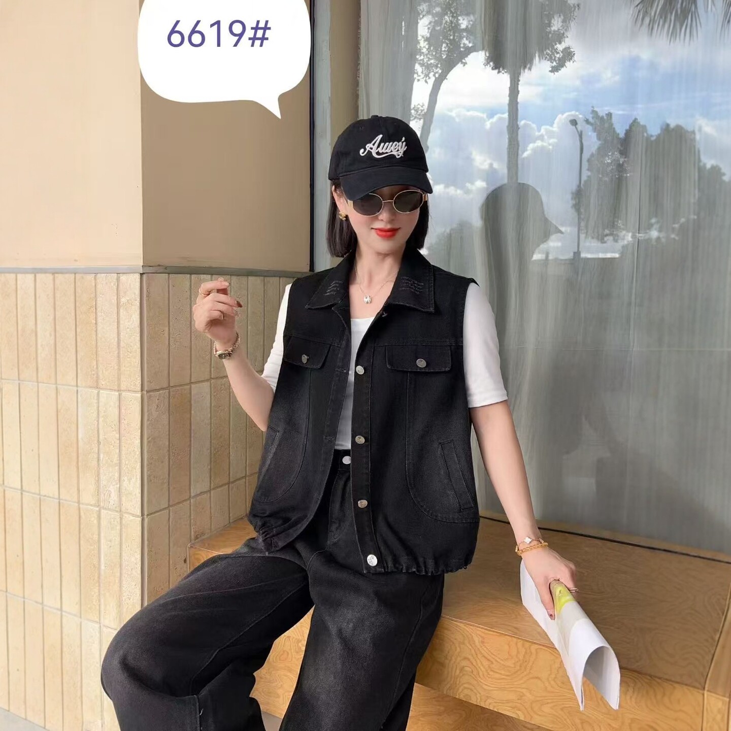 秋季黑色牛仔女马甲无袖休闲装