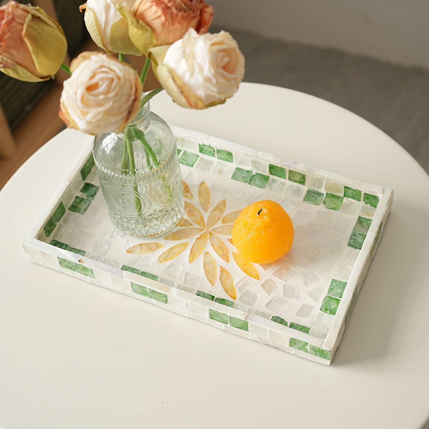 越南进口手工贝壳托盘长方形家用客厅茶几茶盘高级感餐桌收纳盘