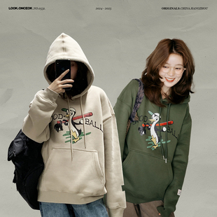 圆领加绒卫衣连帽男士 印花情侣上衣美式 任选三件 上衣 249元