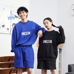 Onceok玩乐局万事OK印花青年落肩克莱因蓝卫衣 任选三件 249元