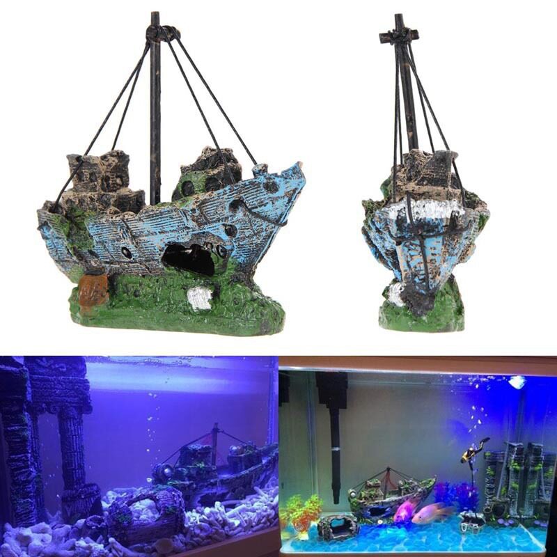 海盗船水族箱造景鱼缸玻璃缸制景躲避屋嘻嘻屋树脂船小船树脂