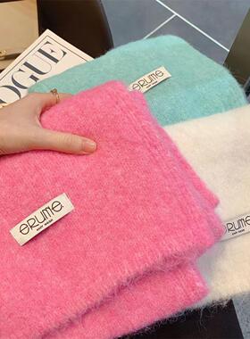 糯叽叽~韩系含羊毛针织围巾女冬季纯色百搭学生情侣加厚保暖围脖