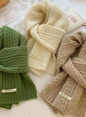 出口韩国~纯色麦穗羊绒围巾女冬季百搭学生情侣保暖针织羊毛围脖