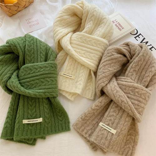 口品质韩系纯色麻花针织围巾