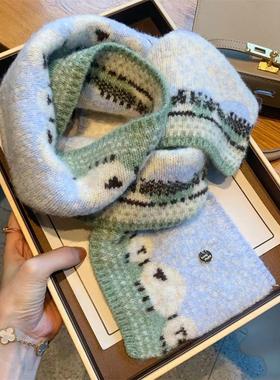 ins韩版可爱羊咩咩软糯含羊毛针织小围巾女冬季百搭学生保暖围脖