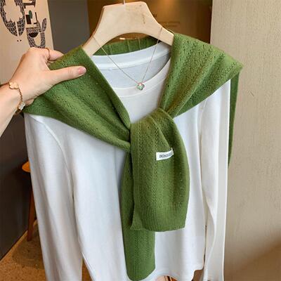 韩国款绿色针织外搭披肩女春秋季