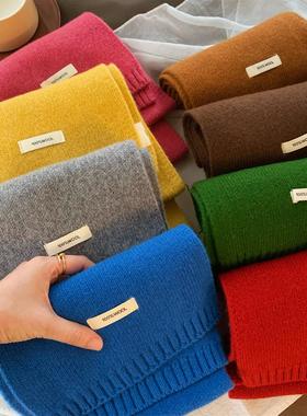 2025冬季新款纯色羊毛针织围巾女冬季韩版百搭学生情侣保暖围脖潮