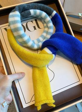 时尚撞色针织长条小围巾女秋冬季韩版百搭装饰条纹细窄小领巾飘带