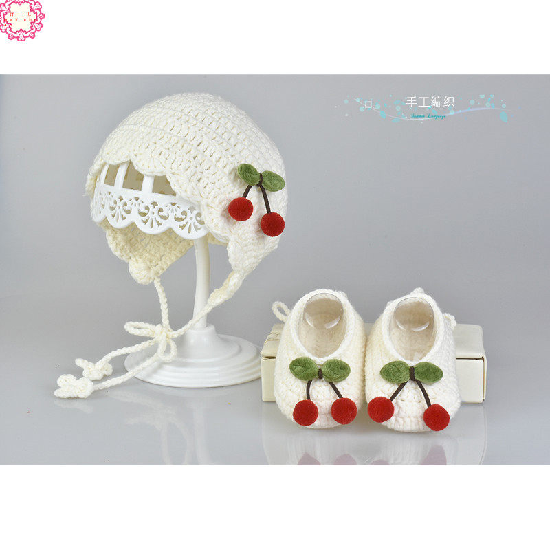 初生婴儿鞋女宝宝清新小樱桃帽子