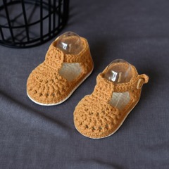春夏婴儿鞋宝宝0-3-6-12个月男女宝宝手工编织毛线护脚凉鞋子成品