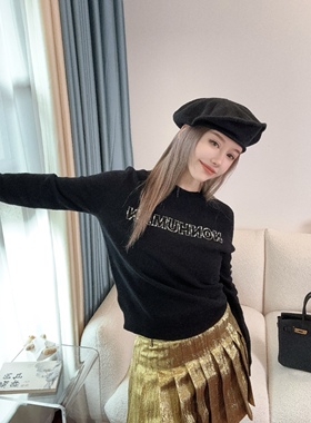 设计师nonhuman蚂蚁25秋冬纯羊毛烫钻logo修身圆领毛衫