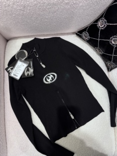 设计师Weird Market针织紧身Logo长袖双拉链显瘦毛衫