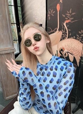 设计师nonhuman蚂蚁25秋冬蓝色复古波点弹力皮肤衣打底衫