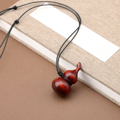 天然紫檀木葫芦项链长款毛衣链小众设计颈链配饰女吊坠挂件挂链