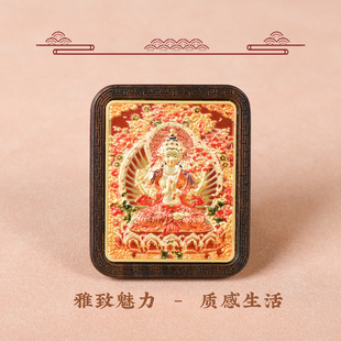 沉贵宝沉香木雕刻牌千手观音菩萨黄铜彩绘项链挂绳佛牌粗绳挂件