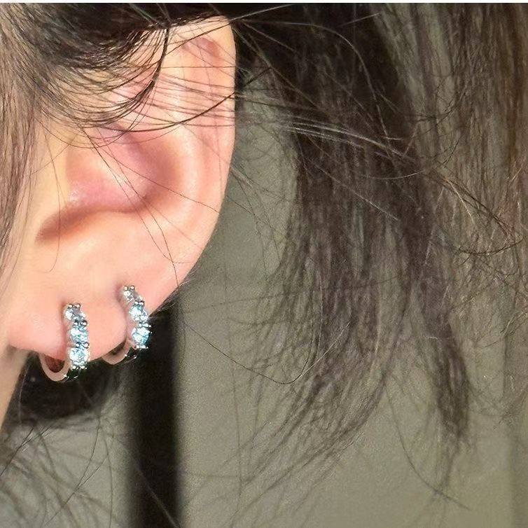 日韩ins款双耳洞彩色锆石耳钉