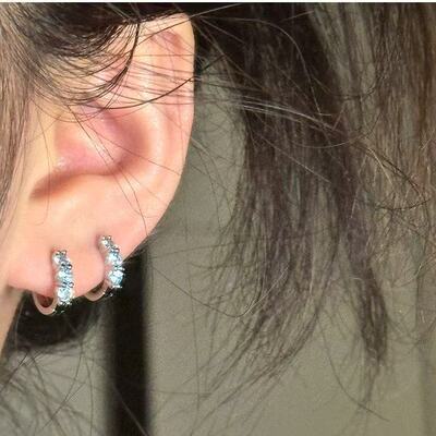 日韩ins款双耳洞彩色锆石耳钉