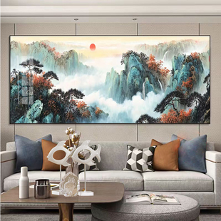 日出东方新中式客厅十字绣线绣旭日东升粘钻钻石画背有靠山自己绣