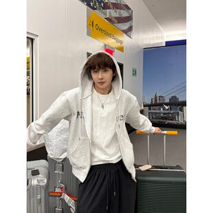 外套情侣男女同款 东大门复古字母印花卫衣开衫 春 男装 小北韩国代购