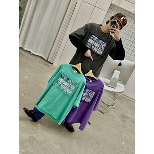 T恤夏 东大门GOGO家做旧复古蓝精灵贴布印花短袖 小北韩国代购 男装