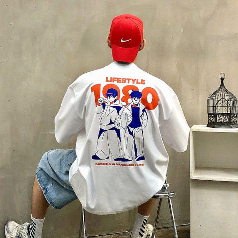 小北韩国代购男装东大门短袖T恤1980棒球人物图案印花街头风潮酷