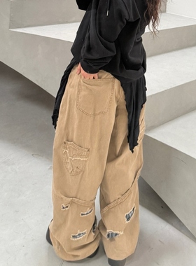 韩国男装代购东大门休闲裤UNUSED LAB长裤子拼接设计掐褶潮流阔腿